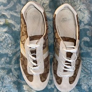 Coach Tan and white suede trainers